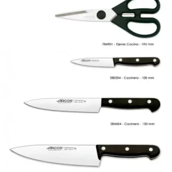 ARCOS Bloc à Couteaux 4 pièces (3 Couteaux + Ciseaux) UNIVERSAL Noir* Rangement Couteaux|Couteau De Chef