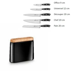 SABATIER Bloc Couteau Noir Manille avec 5 Couteaux de Cuisine Ysis* Rangement Couteaux|Couteau À Pain