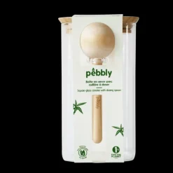 PEBBLY Boite de Conservation Carrée en Verre et Bambou avec Cuillère Doseuse 1,4 L* Conservation