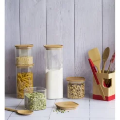 PEBBLY Boîte de Conservation en Verre et Bambou Carré 800 ml* Conservation
