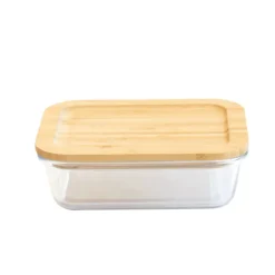 PEBBLY Boîte de Conservation en Verre et Bambou Rectangle 1520 ml* Conservation