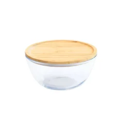PEBBLY Boîte de Conservation en Verre et Bambou Rond 1,6 L* Plat De Cuisson|Conservation