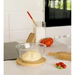 PEBBLY Boîte de Conservation en Verre et Bambou Rond 1,6 L* Plat De Cuisson|Conservation