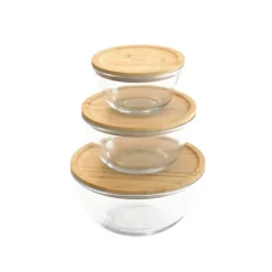 PEBBLY Boîte de Conservation en Verre et Bambou Rond 770 ml* Plat De Cuisson|Conservation