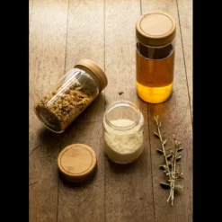 PEBBLY Boîte de Conservation en Verre et Bambou Rond 450 ml* Conservation