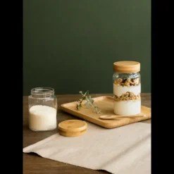 PEBBLY Boîte de Conservation en Verre et Bambou Rond 450 ml* Conservation