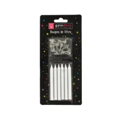 GATODECO Bougies Argentées (x12) avec bobèches Gatodéco* Décoration Gâteau