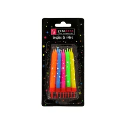 GATODECO Bougies Multicolores à Etoiles Blanches (x10) Gatodéco* Décoration Gâteau