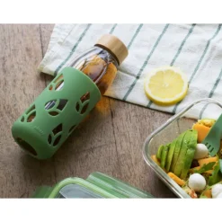 PEBBLY Bouteille en Verre avec Protection Silicone Vert 55 cl* Carafe, Pichet