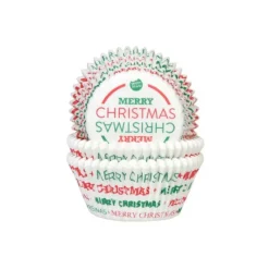 HOUSE OF MARIE Caissette à Cupcake Merry Christmas Vert et Rouge Ø 5 cm (x50)* Moules En Papier