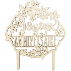 SCRAPCOOKING Cake Topper Bois Joyeux Anniversaire 12,9 cm* Décoration Gâteau