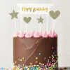 PATISDECOR Cake Topper Happy Birthday Cœurs et Étoiles Dorés (x10) Patisdécor* Décoration Gâteau
