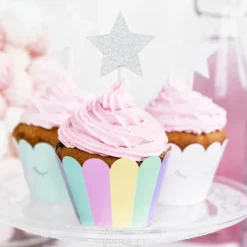 PARTYDECO Cake Toppers Étoiles Argent (x6)* Décoration Gâteau