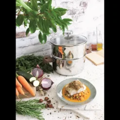 CRISTEL Casserole et Cuit Vapeur Inox Ø 24 cm Anses Noyer Biome* Cuiseur Vapeur|Casseroles