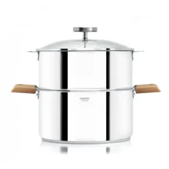 CRISTEL Casserole et Cuit Vapeur Inox Ø 24 cm Anses Hêtre Biome* Cuiseur Vapeur|Casseroles