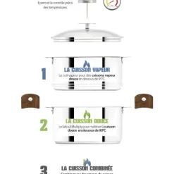CRISTEL Casserole et Cuit Vapeur Inox Ø 24 cm Anses Hêtre Biome* Cuiseur Vapeur|Casseroles