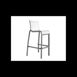 GROSFILLEX Chaise Haute Noir Volcanique et Toile Gris Chinée Sunset* Mobilier Terrasse Restaurant|Mobilier Restaurant