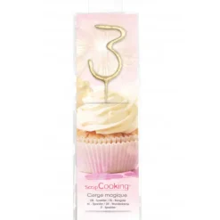 SCRAPCOOKING Cierge Magique Or 17,5 cm Chiffre 3* Décoration Gâteau