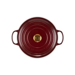 LE CREUSET Cocotte en Fonte Ronde 28 cm Garnet Bouton Doré Signature* Cocotte En Fonte