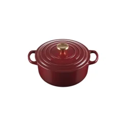 LE CREUSET Cocotte en Fonte Ronde 20 cm Garnet Bouton Doré Signature* Cocotte En Fonte