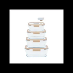 PEBBLY Coffret de 4 Boîtes de Conservation en Verre et Pompe de Mise Sous-Vide* Conservation