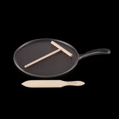 LE CREUSET Crêpière en Fonte 27 cm Noir Mat avec Spatule & Râteau* Poêles
