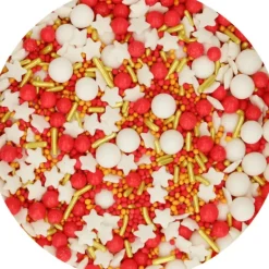 FUNCAKES Décoration en Sucre Mélange Jolly Rouge et Or Noël 65 g* Décoration Comestible