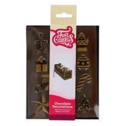 FUNCAKES Décors Chocolat Noir Motifs Noël Doré (x12)* Décoration Comestible