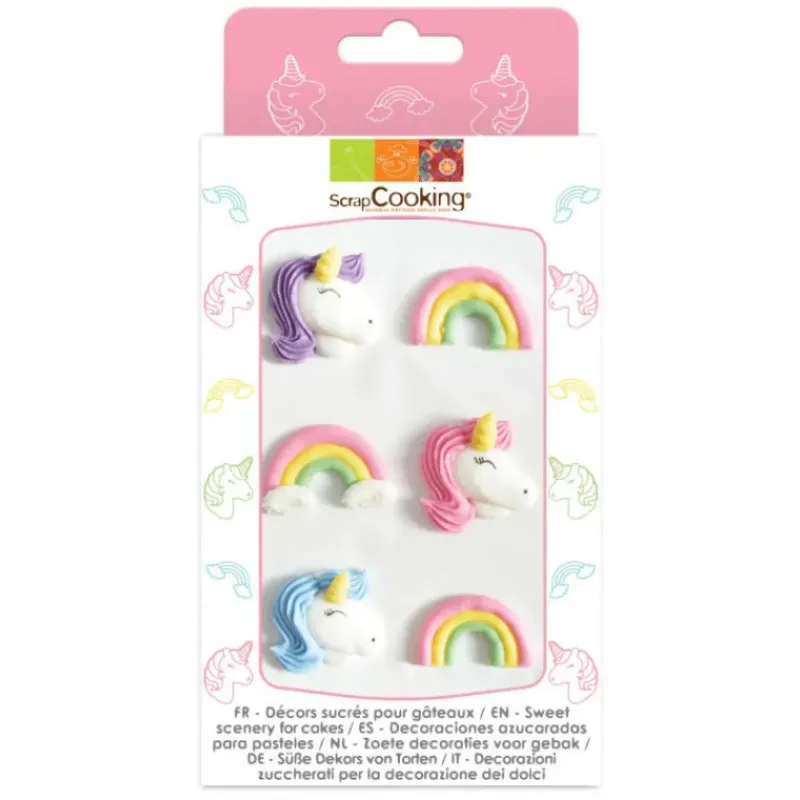 SCRAPCOOKING Décors en Sucre Licorne et Arc en Ciel x6* Décoration Comestible