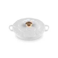 LE CREUSET Faitout Fonte Émaillée Pétales Blanc avec Bouton Doré 26 cm* Faitout