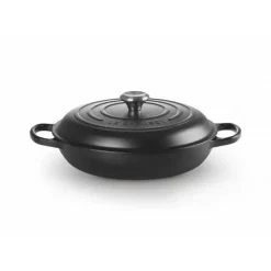 LE CREUSET Faitout Noir Mat en Fonte avec Intérieur Noir 30 cm Signature* Faitout