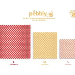 PEBBLY Feuille Emballage Alimentaire Cire Abeille Pois (x3)* Conservation