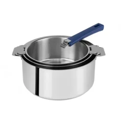CRISTEL FIN DE SERIE Lot de 3 Casseroles inox avec Poignée Bleue Mutine Amovible* Batterie De Cuisine|Casseroles