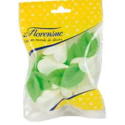 FLORENSUC Fleurs de rose blanche x6, grandes feuilles x12 - en Azyme* Décoration Comestible