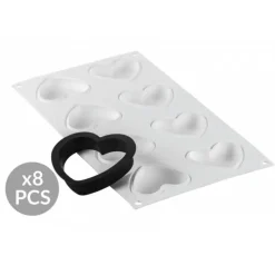 SILIKOMART Kit Moule Silicone 8 Tartelettes Cœur 8 x 7 cm Professional* Moule Silicone|Moules À Gâteaux