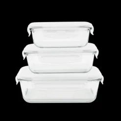 PEBBLY Lot 3 Boîtes de Conservation en Verre Rectangle* Plat De Cuisson|Conservation