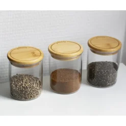 PEBBLY Lot 3 Pots à Épices en Verre et Bambou 190 ml* Conservation