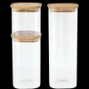 PEBBLY Lot de 3 Boîtes de Conservation en Verre Carrée Couvercle Bambou* Conservation