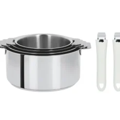 CRISTEL Lot de 4 Casseroles inox avec 2 Poignées Blanches Mutine Amovibles* Batterie De Cuisine|Casseroles