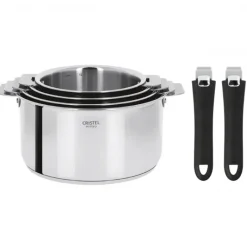 CRISTEL Lot de 4 Casseroles inox Casteline avec 2 Poignées Mutine Amovibles* Casseroles