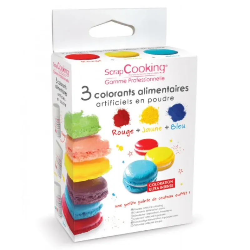 SCRAPCOOKING Lot de 3 Colorants Alimentaires en Poudre Rouge / Jaune / Bleu* Colorants Alimentaires