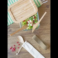 PEBBLY Lunch Box Verre et Bambou avec Couverts 1 L* Plat De Cuisson|Conservation