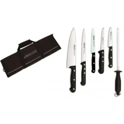 ARCOS Mallette de cuisine 5 couteaux de cuisine et un fusil Universal Noir* Rangement Couteaux