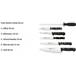 ARCOS Mallette de cuisine 5 couteaux de cuisine et un fusil Universal Noir* Rangement Couteaux