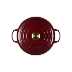 LE CREUSET Marmite en Fonte 26 cm Garnet Bouton Doré Signature* Marmites