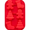 WILTON Moule en Silicone Sapin de Noël, Pain d'Epice et Chaussette de Noël 6 Empreintes* Moule Silicone|Moules À Gâteaux