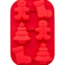 WILTON Moule en Silicone Sapin de Noël, Pain d'Epice et Chaussette de Noël 6 Empreintes* Moule Silicone|Moules À Gâteaux