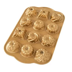 NORDIC WARE Moule Mini Bundt Charms Assortis (x12) Gold* Moule Anti-adhésif|Moules À Gâteaux