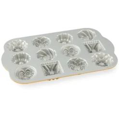 NORDIC WARE Moule Mini Bundt Charms Assortis (x12) Gold* Moule Anti-adhésif|Moules À Gâteaux