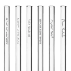 CUISINEADDICT Paille Réutilisable en Verre Joyeux Noël 20cm droite x6 HALM* Accessoires Bar